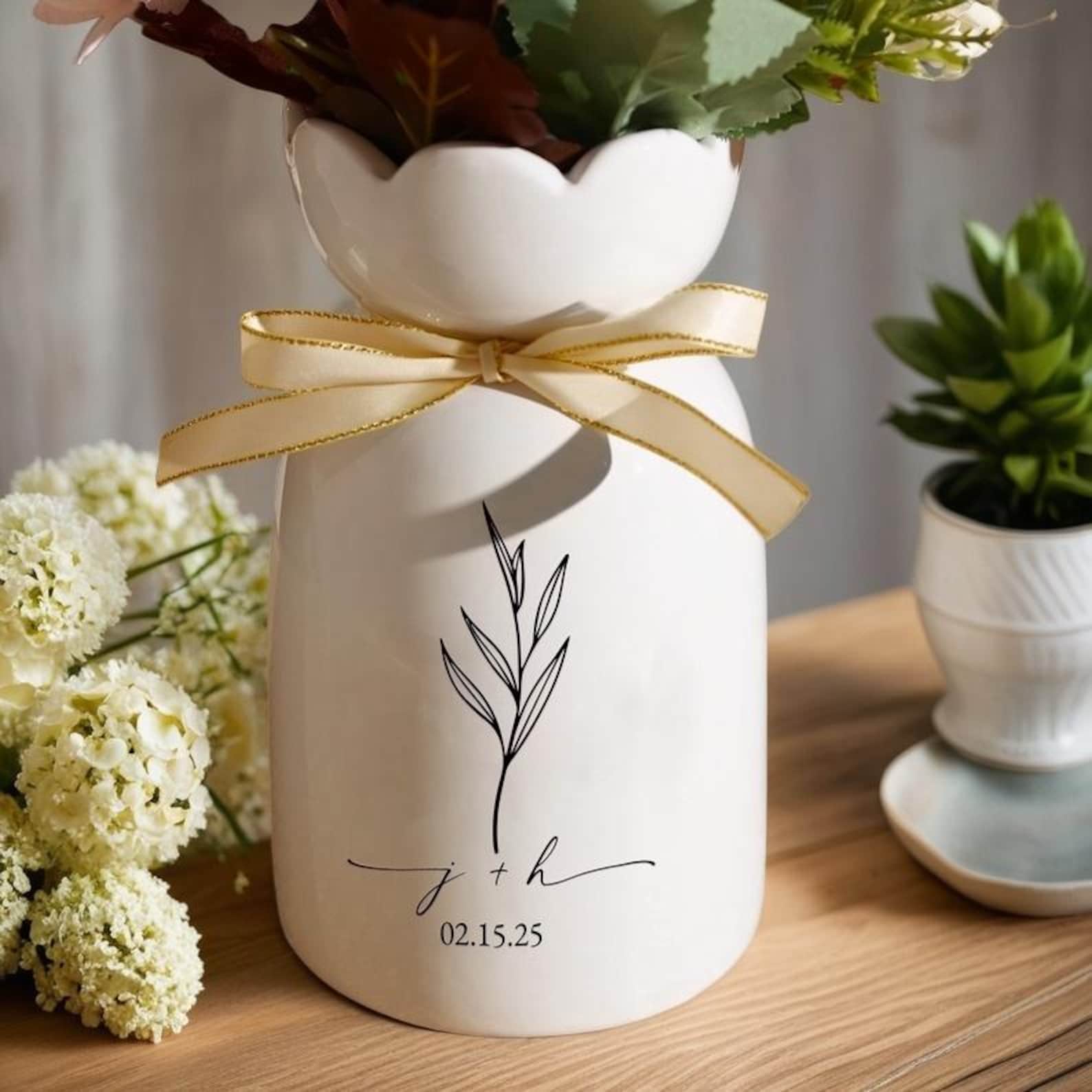 Custom Engagement Gifts Flower Vase,Wedding Vase Gift,Ceramic Flower Vase for Wedding,Gift for Newlyweds,Wedding Anniversary Gift for Couple - Style B, 11