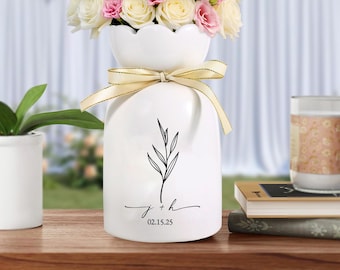 Verlobungsgeschenke für die Braut - Individuelles Vasengeschenk mit Datum - Personalisiertes Verlobungsgeschenk Blumenvase aus Keramik - Romantischer Antrags-Idee