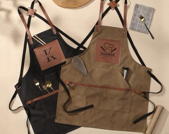 Personalized Men Canvas Apron,Workshop Apron with Pockets,Custom Gift for Him,Barbeque Apron, Father's Day Gift for Him,Chef Daddy Apron