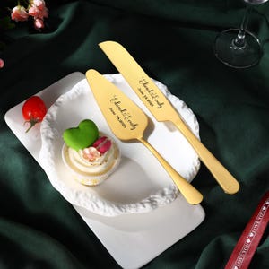 Personalized Wedding Cake Set Custom Cutting Set Gift Pie Pastry With Box Anniversary Housewarming Keepsake for Couple Forks, Knife Gold