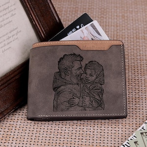 Cartera personalizada con foto para hombre, billetera personalizada con grabado, billetera de cuero PU, regalo de recuerdo, regalo de aniversario para él, regalo para el Día del Padre