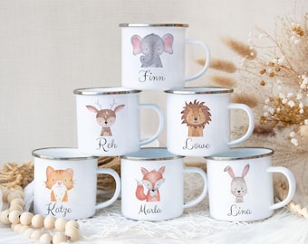 Personalisierte Tiertasse für Kinder - Dinosaurier Löwe Fuchs Katze Designs - Benutzerdefinierte Name Edelstahltasse - Bruchsicheres Geschenk zum Schulanfang