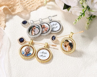 Personalized Bridal Bouquet Charm, Custom Photo & Name Brooch ,Wedding Memorial Keepsake, Alloy Pin for Bride Groom Memory Remembrance Pin