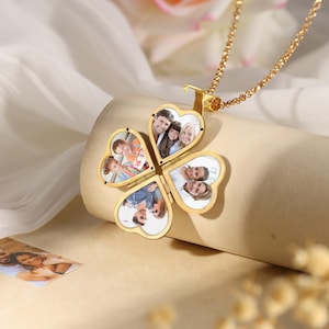 Custom Photo Locket Necklace, Engraved Heart Pendant for Women,Memorial Jewelry for Mom, Grandma - Gold Plated Keepsake Gift for Her