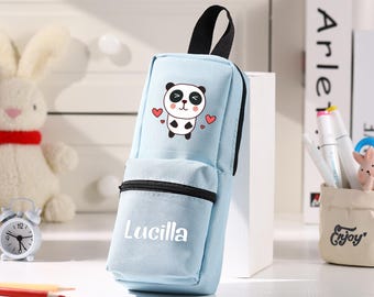 Children's Personalized Pencil Pouch - Fun Animal Design with Embroidery, Double Zipper Closure, School Supplies Organizer