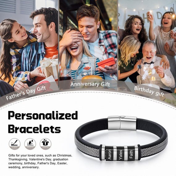 Pulsera Personalizada Con Nombre Para Hombr, Pulsera