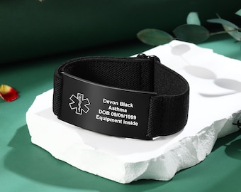Customizable Medical Alert Bracelet Gift for Men - Engraved Stainless Steel Medical ID - Perfect for Diabetic, Allergy Sufferers, Seniors