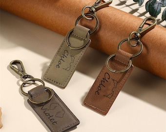Personalized Leather Keychain with Dog Names,Gift For Dog Lover,Pet Memorial Keychain, Pet Loss Gift,Custom Pet Keychain,Father's Day Gift