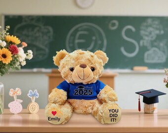 Orsetto di peluche personalizzato per la laurea con nome, classe 2025, regalo per laureato, regalo di laurea universitaria, regalo di laurea personalizzato