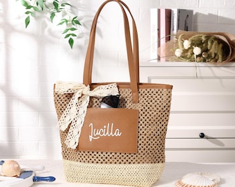 Personalized Beach Tote Bag,Beach Straw Bag,Bridal Shower Bag,Bachelorette Party Gift Bag,Birthday Trip Party Favor Bag,Bridal Beach Bag