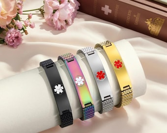 Personalized Medical Alert Bracelet for Men,Stainless Steel Engraved Medical ID Information,Gift for Epilepsy,Hypertension,Diabetes Patient