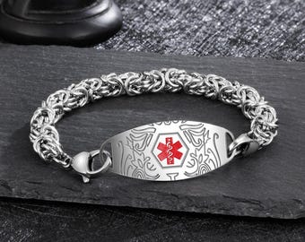 Personalized Medical Alert Bracelet for Men,Stainless Steel Engraved ID Medical Information,ID & Medical Bracelets,Emergency Jewelry For Him