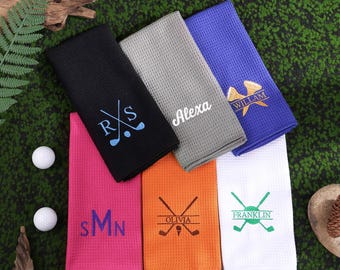 Gepersonaliseerde geborduurde golfhanddoek, golfcadeau met monogram voor vader, golfaccessoires voor mannen, cadeaus bruidsjonkers, vaderdagcadeau voor vader echtgenoot