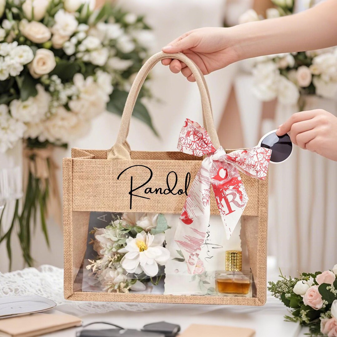 Personalized Bridesmaid Gift Bag,custom Jute Bag With Scarf ...