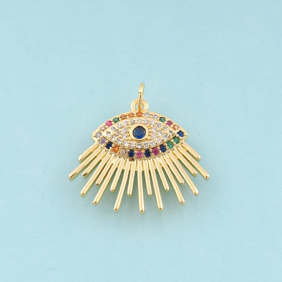Gold CZ Evil Eye Charms,Devil Eye Jewelry,Eye Pendant for DIY Jewelry Making,18K Gold