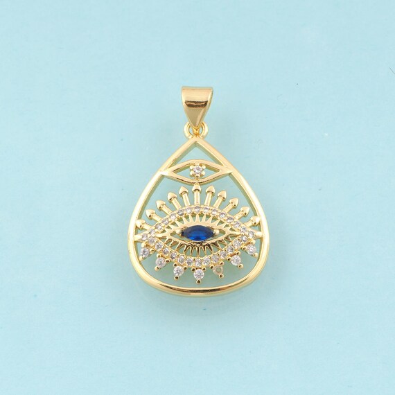 Gold CZ Water Drop Charms,Evil Eye Jewelry,Devil Eye Pendant for DIY Jewelry Making,18K Gold
