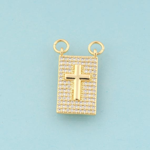 Gold CZ Cross Charms,Religious Jewelry,Christian Pendant for DIY Jewelry Making,18K Gold