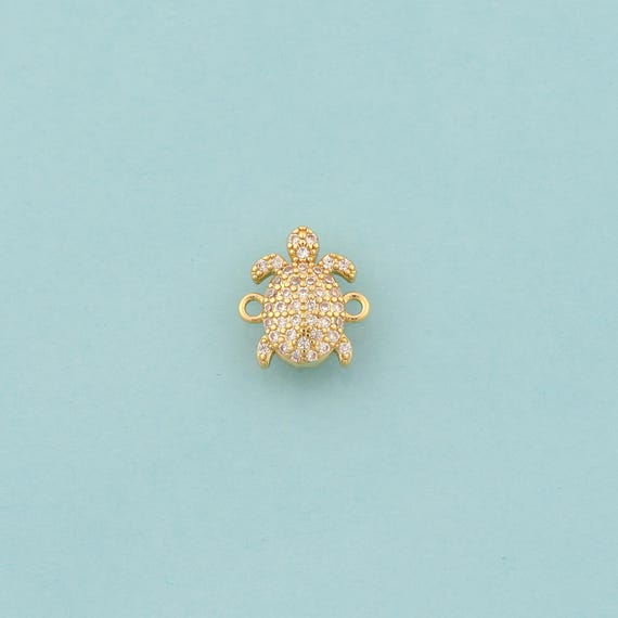 Gold CZ Turtle Connector,Animal Jewelry Connector,Turtle Connector for DIY Jewelry Making,18K Gold