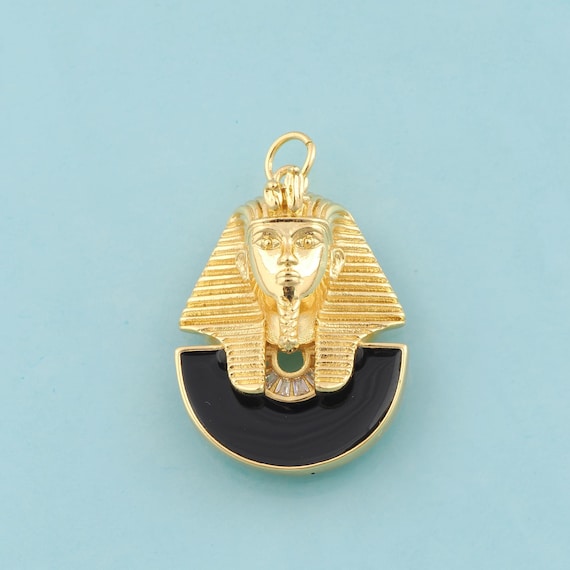 Gold CZ Egyptian Pharaoh Charms,Character Jewelry,Egyptian Pharaoh Pendant for DIY Jewelry Making,18K Gold