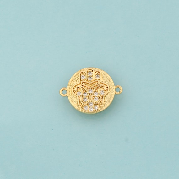 Gold CZ Hamsa Connector,Fatima Jewelry Connector,Hand Connector for DIY Jewelry Making,18K Gold