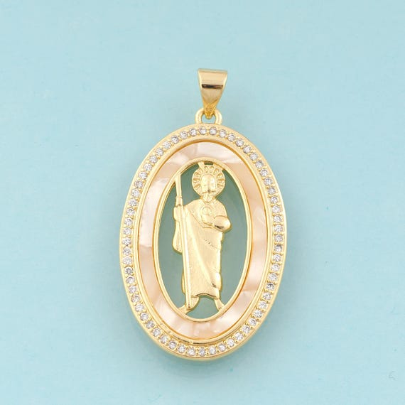 Gold CZ St.Juda Charms,Religious Jewelry,Saint Juda Pendant for DIY Jewelry Making,18K Gold
