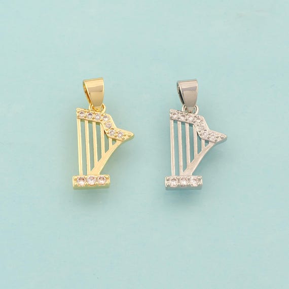 Gold CZ Harp Charms,Harp Jewelry,Harp Pendant for DIY Jewelry Making,18K Gold