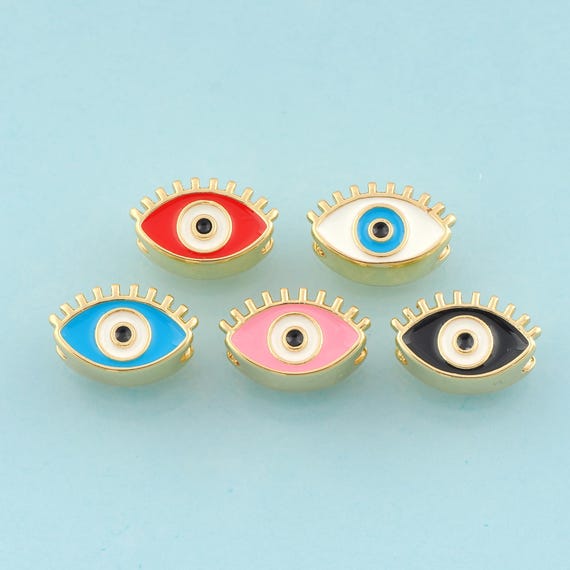 Enamel Evil Eye Spacer Beads,Devil Eye Beads,Eye Spacer Beads for DIY Jewelry Making,18K Gold