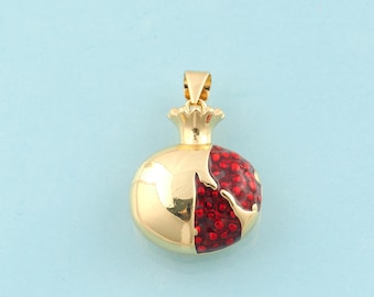Gold Enamel Pomegranate Charms,Fruit Jewelry,Pomegranate Pendant for DIY Jewelry Making,18K Gold