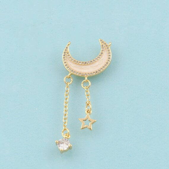 Gold CZ Moon Charms,Star Jewelry,Celestial Pendant for DIY Jewelry Making,18K Gold