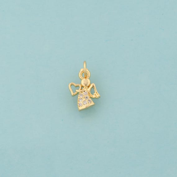 Gold CZ Angel Charms,Heart Jewelry,Love Pendant for DIY Jewelry Making,18K Gold