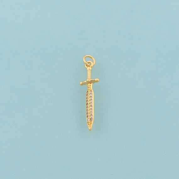 Gold CZ Weapon Charms,Sword Jewelry,Weapon Pendant for DIY Jewelry Making,18K Gold