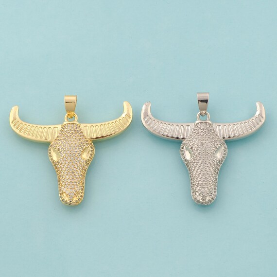 Gold CZ Cow Head Charms,Animal Jewelry,Cow Head Pendant for DIY Jewelry Making,18K Gold