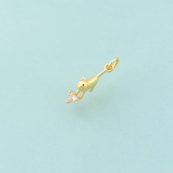 Gold CZ Cat Charms,Animal Jewelry,Cat Pendant for DIY Jewelry Making,18K Gold