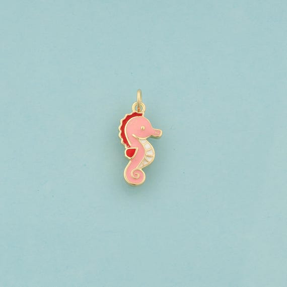 Gold Seahorse Charms,Marine Life Jewelry,Enamel Seahorse Pendant for DIY Jewelry Making,18K Gold