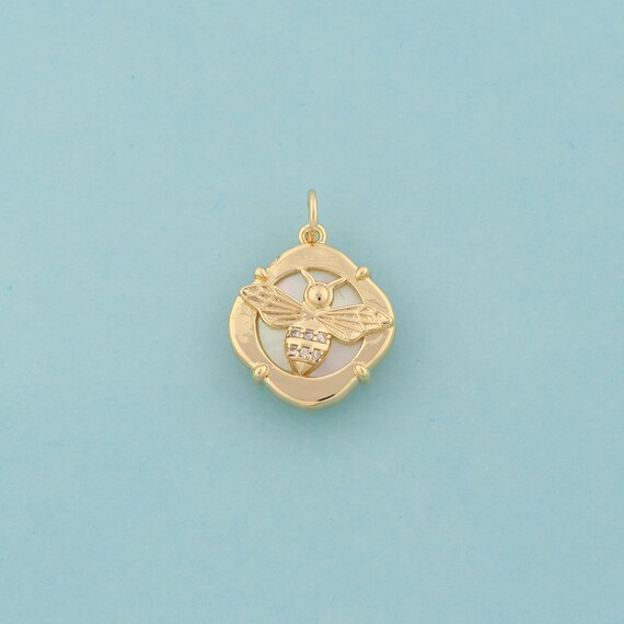 Gold CZ Bee Charms,Insect Jewelry,Fritillaria Bee Pendant for DIY Jewelry Making,18K Gold