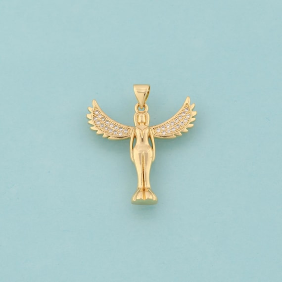 Gold CZ Angel Charms,Angel Wings Jewelry,Angel Pendant for DIY Jewelry Making,18K Gold