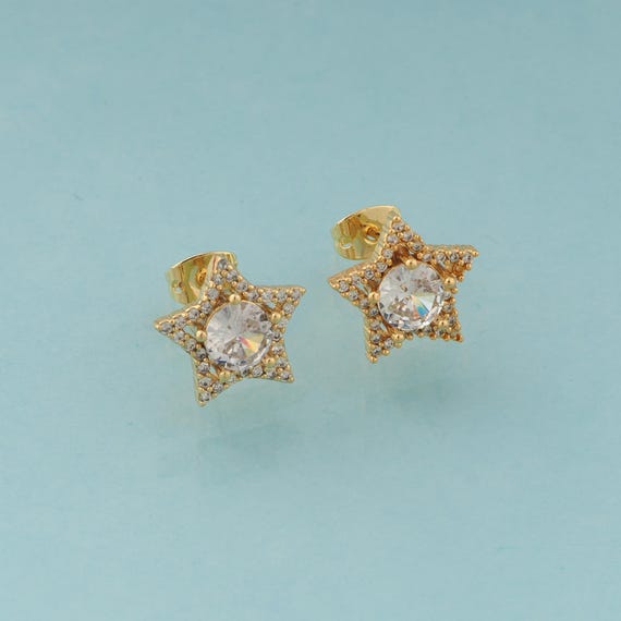Gold CZ Star Stud Earrings,Celestial Jewelry Stud Earrings,Starburst Stud Earrings,Gift for Her,18K Gold