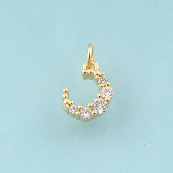 Gold CZ Crescent Moon Charms,Moon Jewelry,Celestial Pendant for DIY Jewelry Making,18K Gold