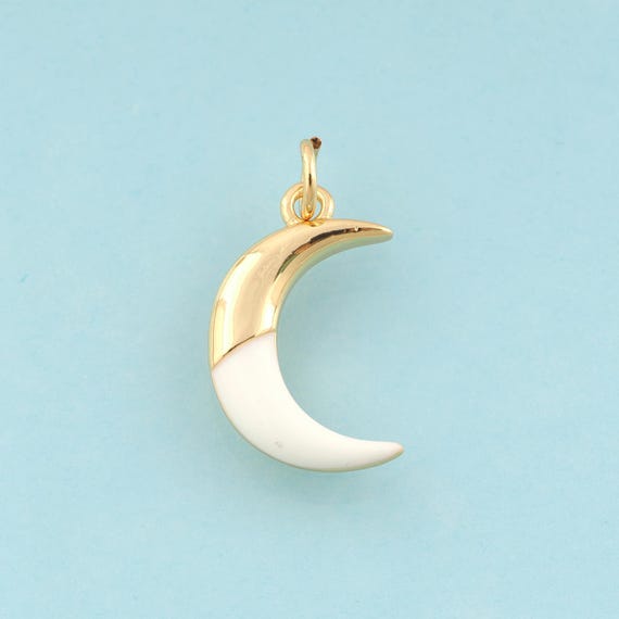Gold Enamel Crescent Moon Charms,Moon Jewelry,Moon Pendant for DIY Jewelry Making,18K Gold