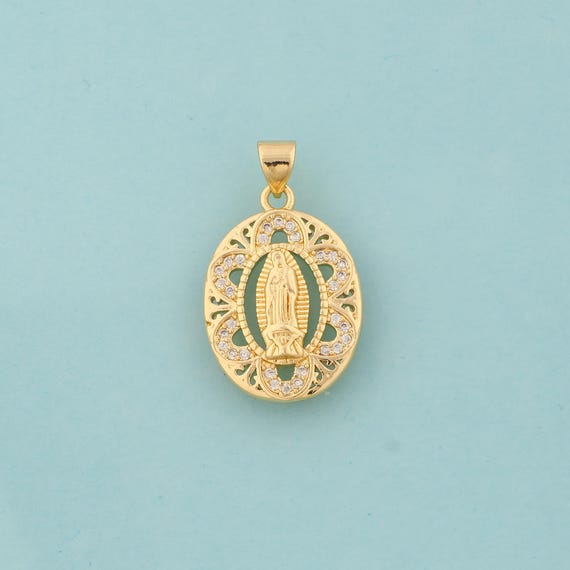 Gold CZ Virgin Mary Charms,Religious Jewelry,Catholic Pendant for DIY Jewelry Making,18K Gold