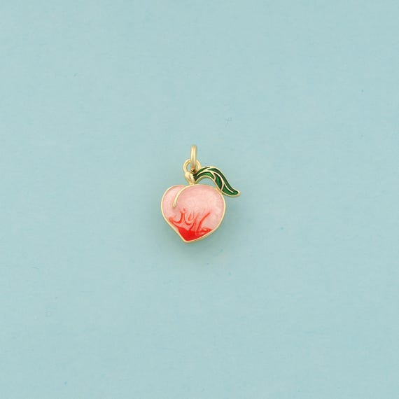 Gold Peach Charms,Fruit Jewelry,Enamel Peach Pendant for DIY Jewelry Making,18K Gold