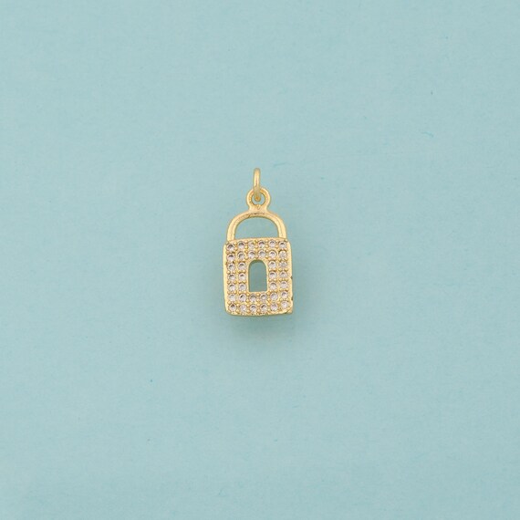 Gold CZ Lock Charms,Lock Jewelry,Lock Pendant for DIY Jewelry Making,18K Gold