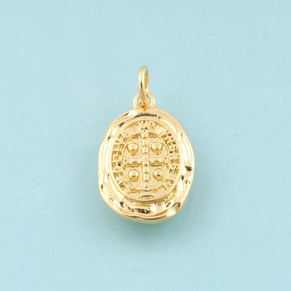 Gold Cross Charms,Letter Jewelry,Oval Pendant for DIY Jewelry Making,18K Gold