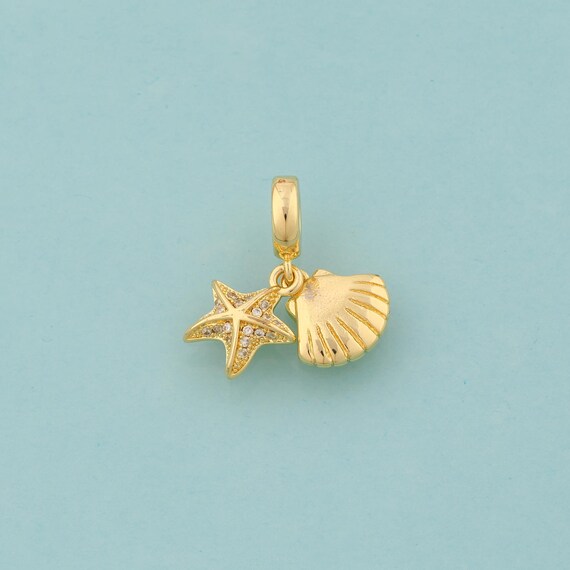 Gold CZ Shell Charms,Oyster Jewelry,Starfish Pendant for DIY Jewelry Making,18K Gold