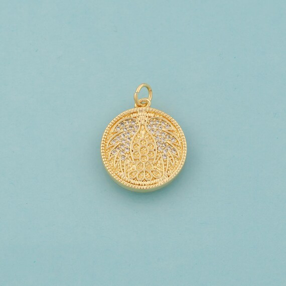 Gold CZ Angel Wings Charms,Round Jewelry,Wings Pendant for DIY Jewelry Making,18K Gold
