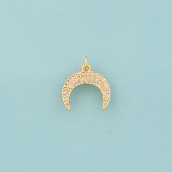 Gold CZ Cow Horn Charms,Cow Horn Jewelry,Cow Horn Pendant for DIY Jewelry Making,18K Gold