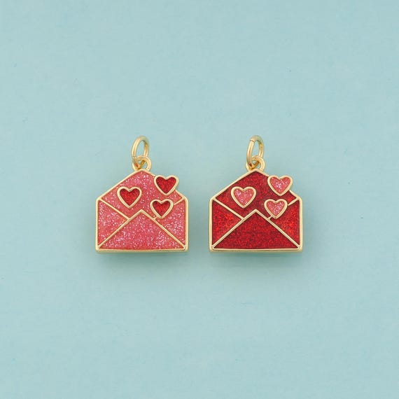 Gold Envelope Charms,Heart Jewelry,Enamel Envelope Pendant for DIY Jewelry Making,18K Gold
