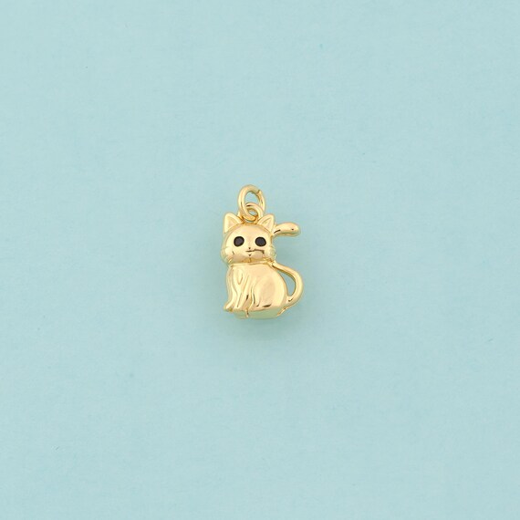 Gold Cat Charms,Animal Jewelry,Cat Pendant for DIY Jewelry Making,18K Gold