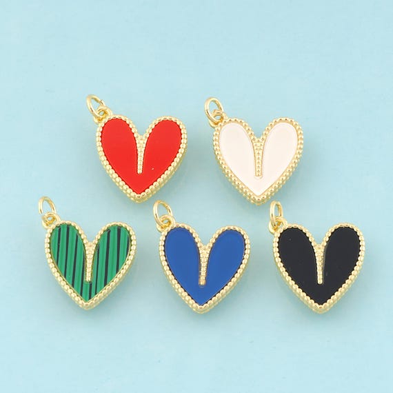Gold Enamel Heart Charms,Minimalist Jewelry,Heart Pendant for DIY Jewelry Making,18K Gold