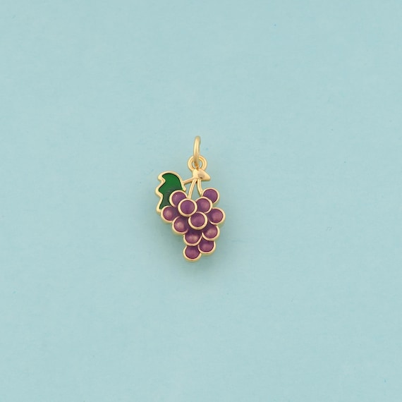 Gold Grape Charms,Fruit Jewelry,Enamel Grape Pendant for DIY Jewelry Making,18K Gold